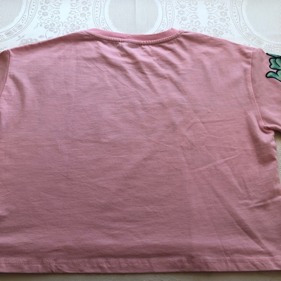 Zara Junior Girls Size 11-12 Pink Graffiti Cropped Printed T-Shirt Short Sleeves - Picture 6 of 16